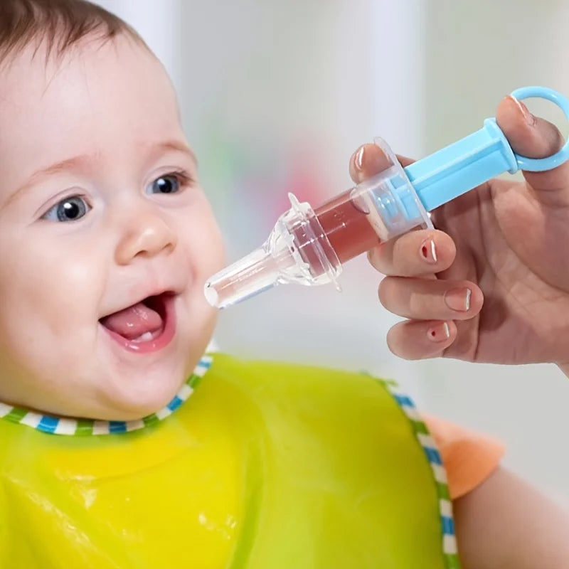 Dispensador de medicamentos liquido e alimentador de chupeta para bebês, agulha de silicone anti-asfixia com o copo de medição.